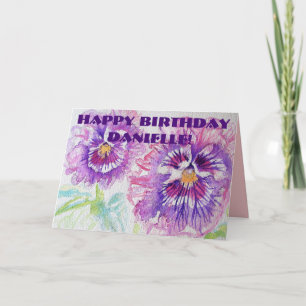 Púrpura Pansy flor Tarjeta de acuarela floral