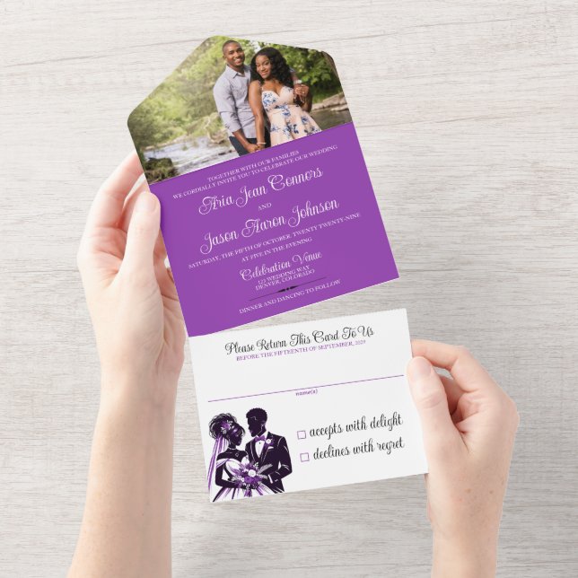 Púrpura Pareja Todo En Una Invitación (desgarro)
