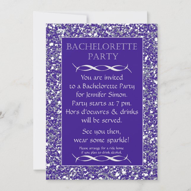 Púrpura Parkle Look Bachelorette Party Invitación (Anverso)