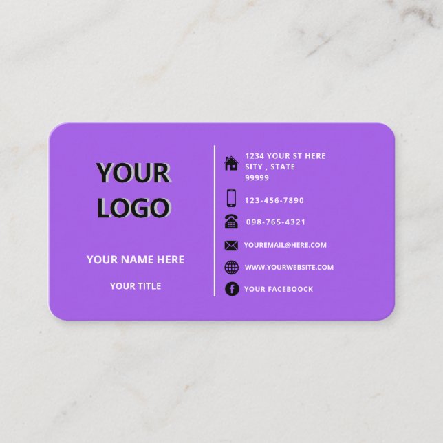 Púrpura Personalizado de tarjetas de visita e info (Anverso)