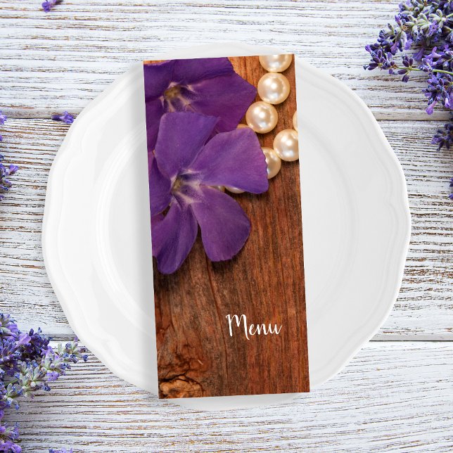 Púrpura perwinkle Barn Wood Country Wedding Menú (Subido por el creador)