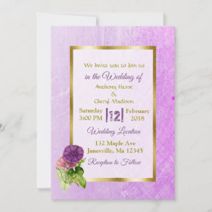 Púrpura Petunias y Invitaciones a la Boda de Oro