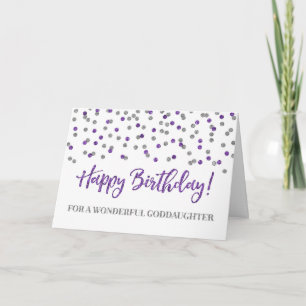 Púrpura Plata Confetti Padrina Tarjeta de Cumpleañ