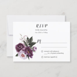 Púrpura Plum Rosa Peonies Greenery RSVP #1