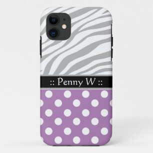 Púrpura Polka Dot Faded Zebra Print iPhone 5 Funda