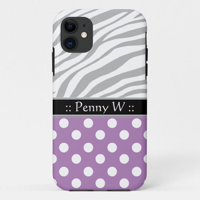 Púrpura Polka Dot Faded Zebra Print iPhone 5 Funda (Reverso)