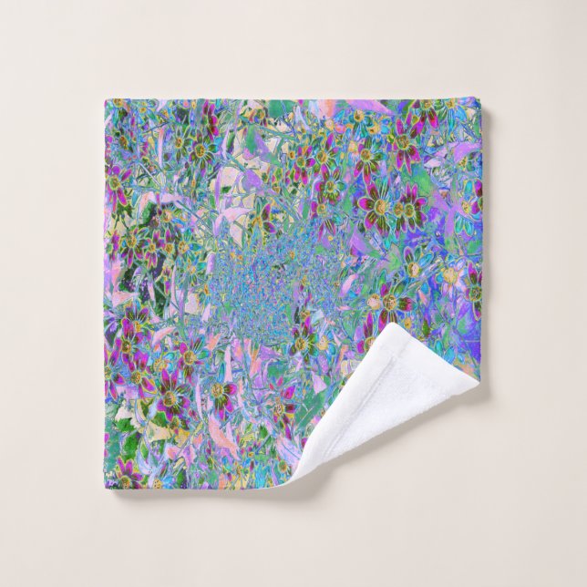 Púrpura Retro, Flores salvajes verdes y azules en  (Toallita)