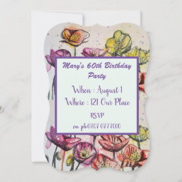 Púrpura Rojo Floral 60 cumpleaños invitación