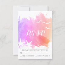 Púrpura rosa acuarela estelar boda de playa RSVP