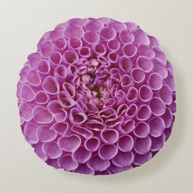 Púrpura rosa Dahlia Flor Almohada redonda (Anverso)