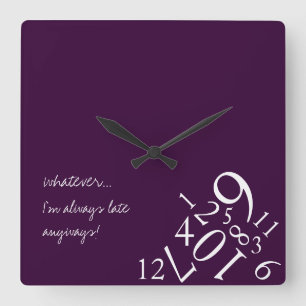 Púrpura siempre tarde: Reloj de pared cuadrado