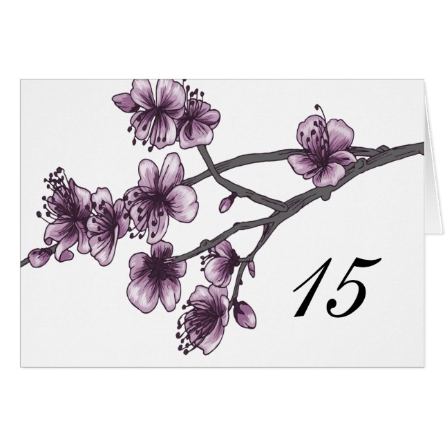 Púrpura Simple Cherry Blossoms Table Number Card (Anverso (Horizontal))