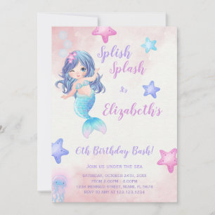 Púrpura Sirena bajo el mar Invitación de cumpleaño