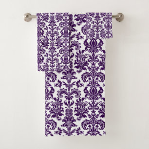Púrpura Sobre Patrón Blanco Vintage De Damasco Flo
