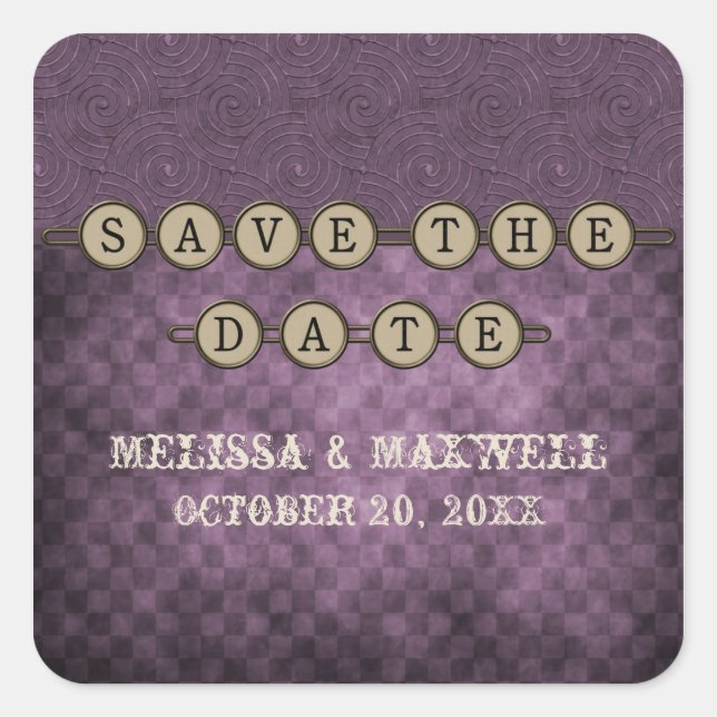 Púrpura Steampunk Keys Save the Date Pegatinas (Anverso)