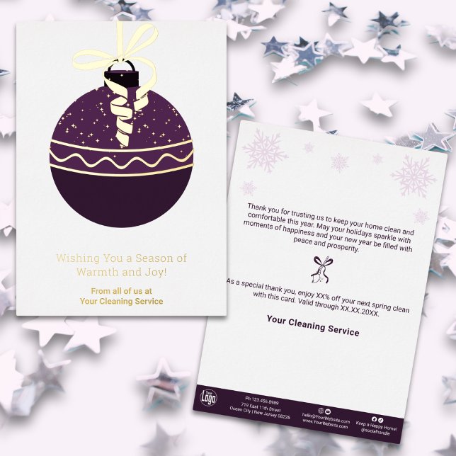 Púrpura tarjeta de vacaciones de Relieve metalizad (Purple Christmas Tree Ornament Foil Holiday Card)