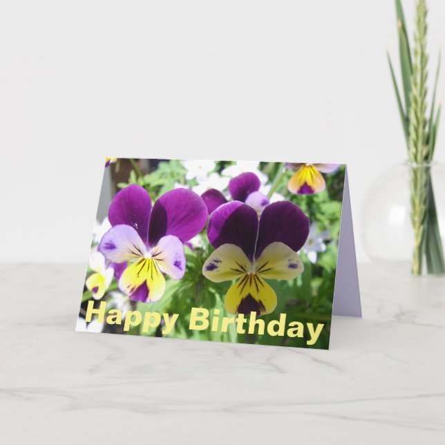 Púrpura Viola Pansy Bonito Flor Flor Tarjeta flora (Anverso)