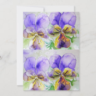 Púrpura Viola pansy Watercolor Invitación al cumpl