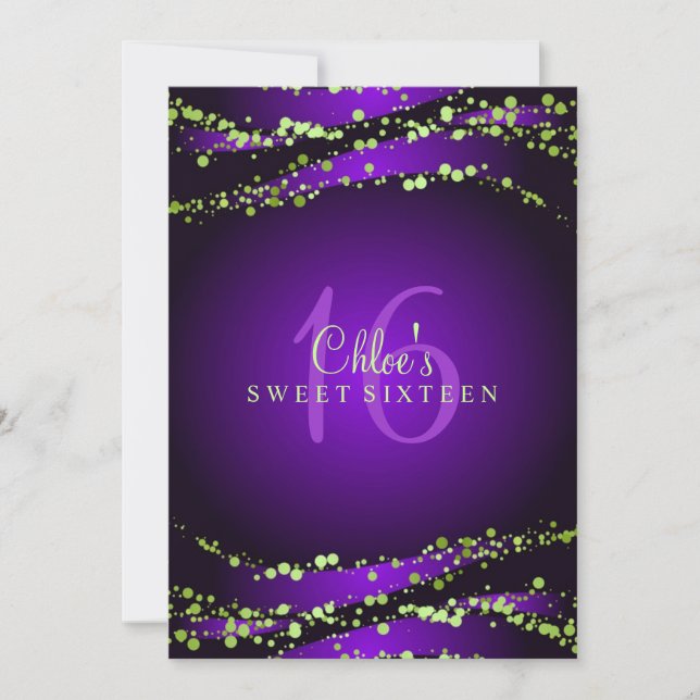 Púrpura y acero verde | Dulce 16 Invitación (Anverso)