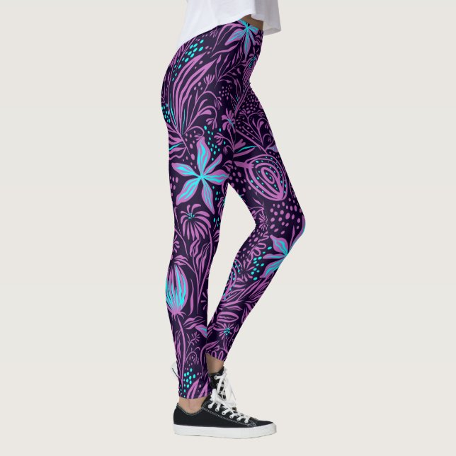 Púrpura y azul Abstract Floral Leggings (Derecha)