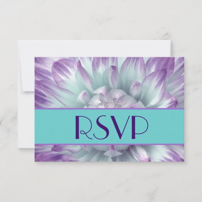 Púrpura y azul Dahlia Petals Boda RSVP (Anverso)