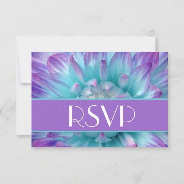 Púrpura y azul Dahlia Petals Boda RSVP (Anverso)