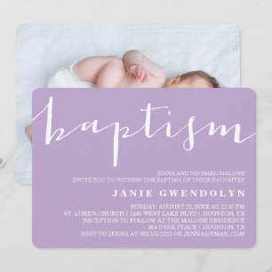 Púrpura y bella caligrafía Baptismo Invitación