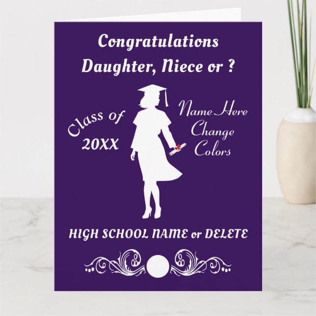 Púrpura y blanca, tarjetas de graduación para ella (Anverso)