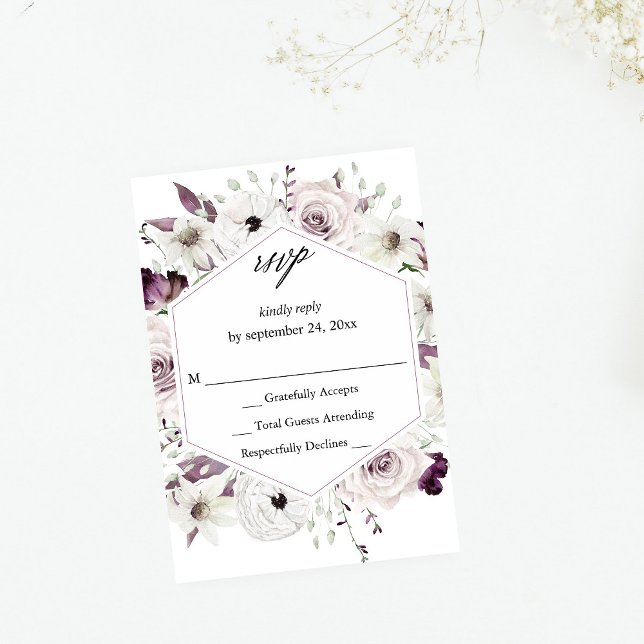 Púrpura y floral blanca sin comidas RSVP VER (Subido por el creador)