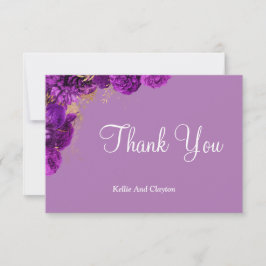Púrpura Y Floral De Oro Gracias Cartas
