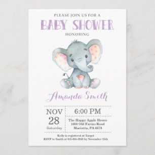 Púrpura y gris de la invitación de Baby Shower del
