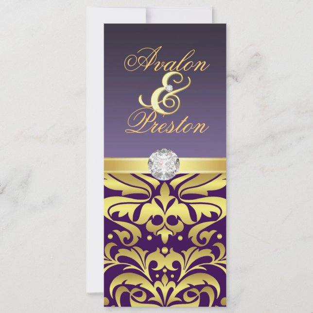 Púrpura y invitación de la boda del damasco del (Anverso)