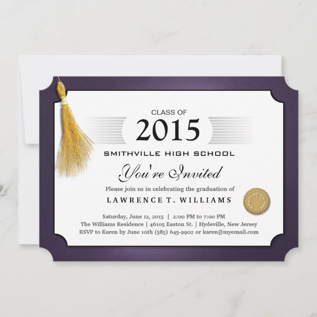 Púrpura y invitación de la graduación del diploma (Anverso)