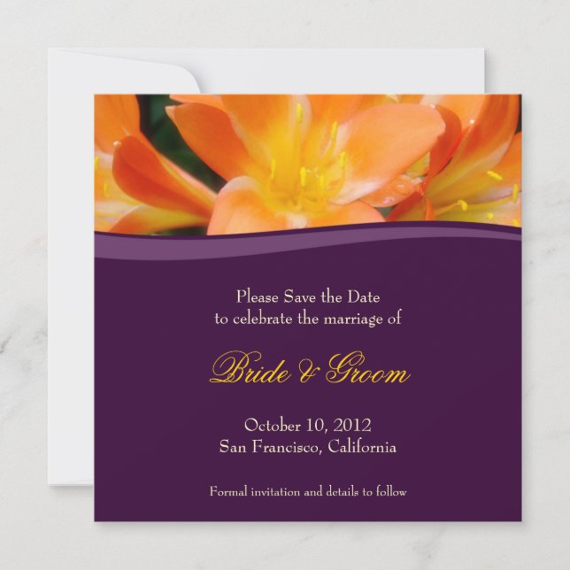 Púrpura y Naranja Guardar la invitación de fecha (Anverso)