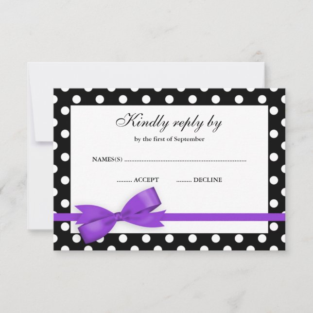 Púrpura y negra Polka Dot Bow RSVP (Anverso)