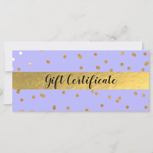 Púrpura y oro Confetti Dots Glam Gift Certificado (Anverso)
