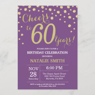 Púrpura y Oro Invitación al Diamante de Cumpleaños
