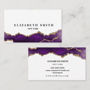 Púrpura y oro Textura Marble tarjeta de visita
