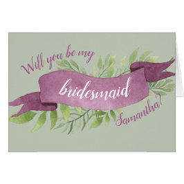 Púrpura y verde acuarela deja a la dama de honor