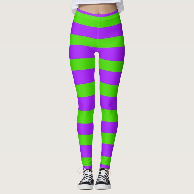 Púrpura y verde rayado St. Urho Leggings (Anverso)