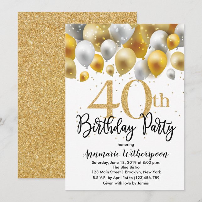 Purpurina 40.ª invitación Globos de oro (Anverso / Reverso)