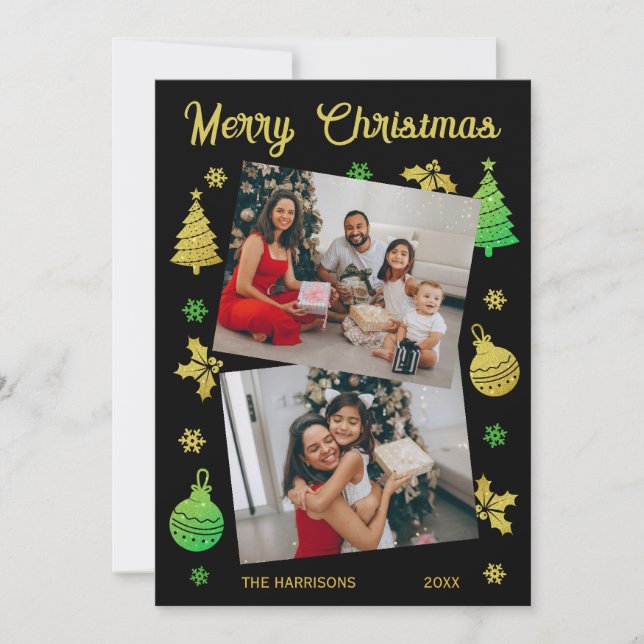 Purpurina Árbol de Navidad Jolly Leaf Foto Negro (Anverso)