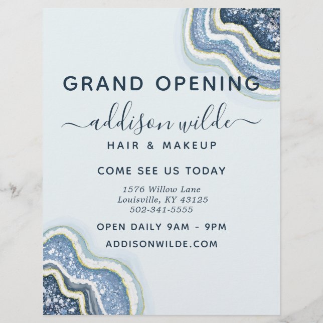 Purpurina azul Agate Geode Business Flyer (Frente)