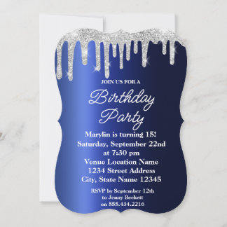 PURPURINA AZUL DRIP ELEGANTE INVITACIÓN DE CUMPLEA