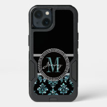 Purpurina azul impreso, Damasco negro personalizad