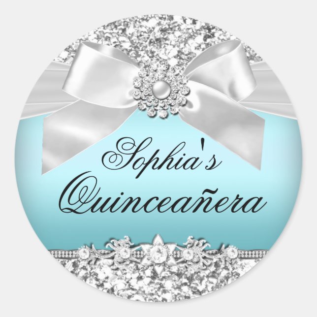 Purpurina azul plateado y Pegatina Jewel Bow (Anverso)