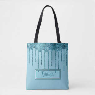 Purpurina azul verde azulado gotea en la bolsa azu