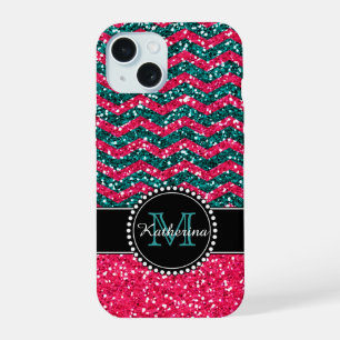 Purpurina azul y rosa Chevron Defender personaliza