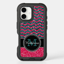 Purpurina azul y rosa Chevron Defender personaliza