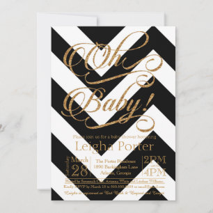 Purpurina Baby Shower Invitación Chevron negro dor